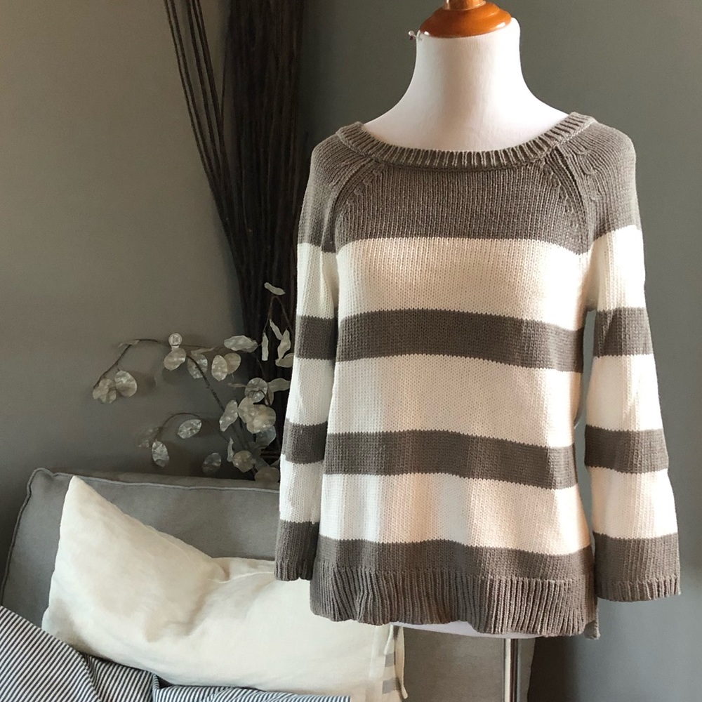 Grey and white striped LOFT sweater